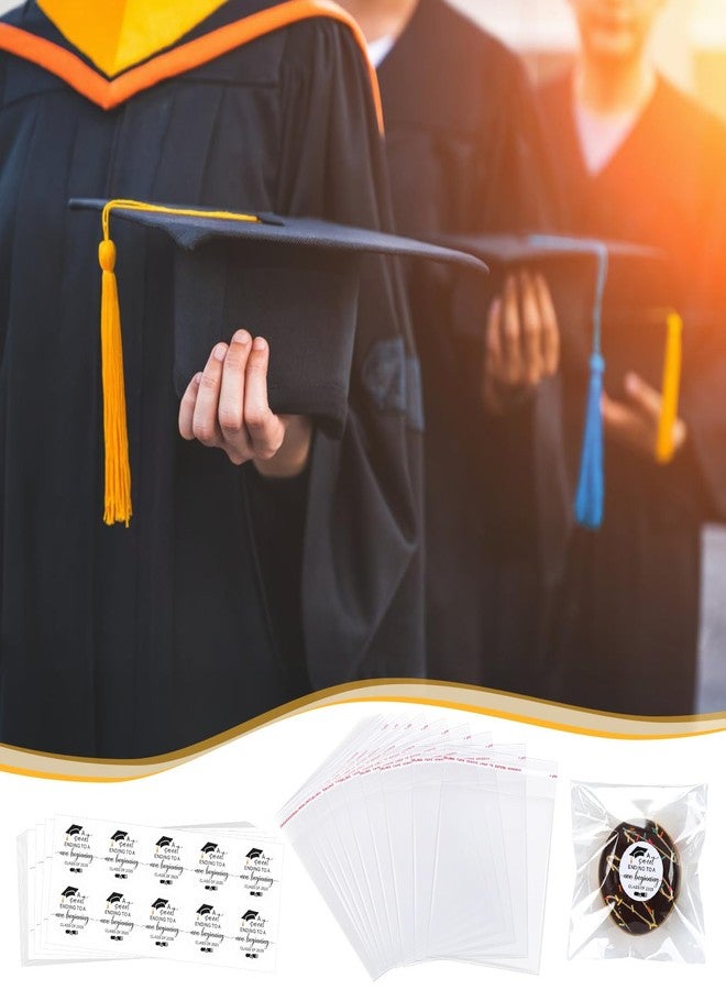 مجموعة موتيبونز 200 كيس هدايا من كعكات التخرج مع ملصقات إغلاق، هدايا تذكارية بالجملة لحفلات التخرج للضيوف، أكياس سيلوفان شفافة، خاتمة حلوة لبداية جديدة، تهانينا لحفلة الاحتفال - Image 5